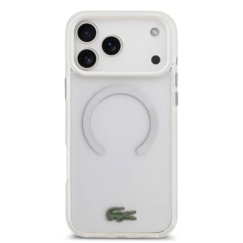 Apple iPhone 17 Pro Max Kılıf Lacoste Orjinal Lisanslı M-safe Şarj Özellikli İkonik Timsah Logolu Buzlu Kapak - 6