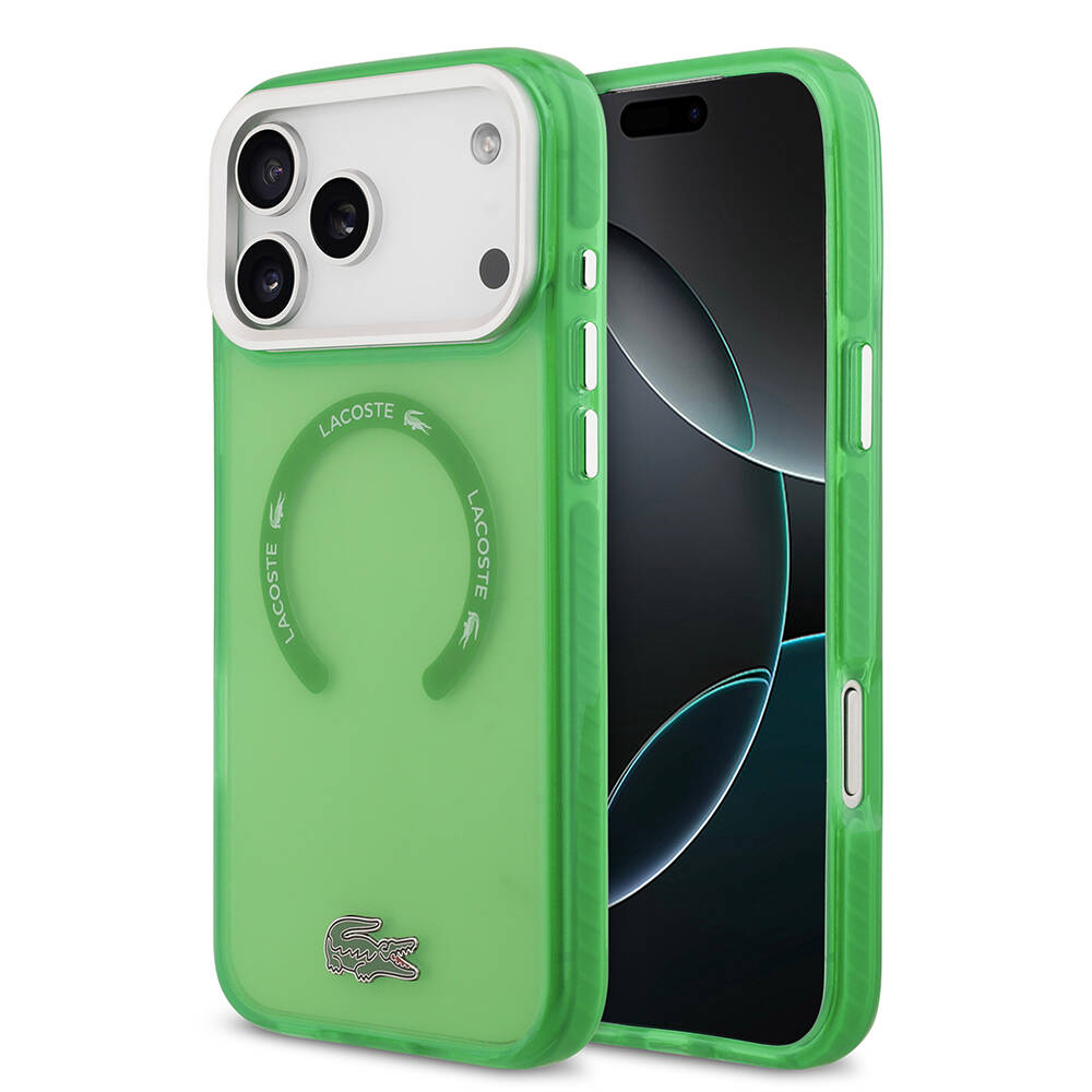 Apple iPhone 17 Pro Max Kılıf Lacoste Orjinal Lisanslı M-safe Şarj Özellikli İkonik Timsah Logolu Buzlu Kapak - 3