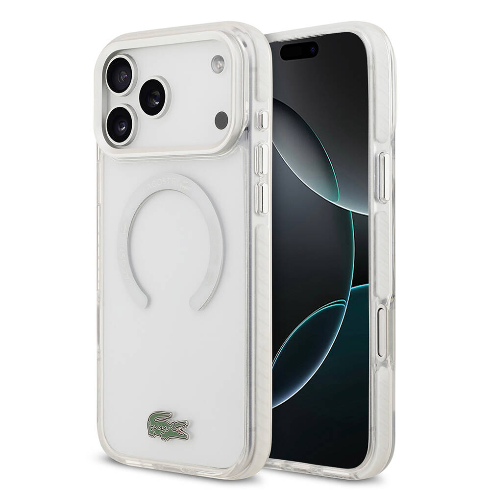 Apple iPhone 17 Pro Max Kılıf Lacoste Orjinal Lisanslı M-safe Şarj Özellikli İkonik Timsah Logolu Buzlu Kapak - 1