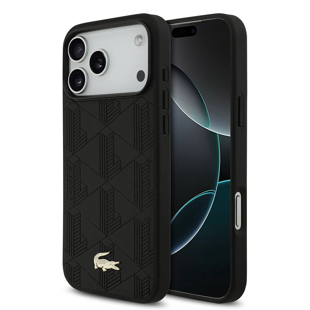 Apple iPhone 17 Pro Max Kılıf Lacoste Orjinal Lisanslı M-safe Şarj Özellikli PU Deri Tasarımlı Karışık Monogram Desenli Kapak - 3