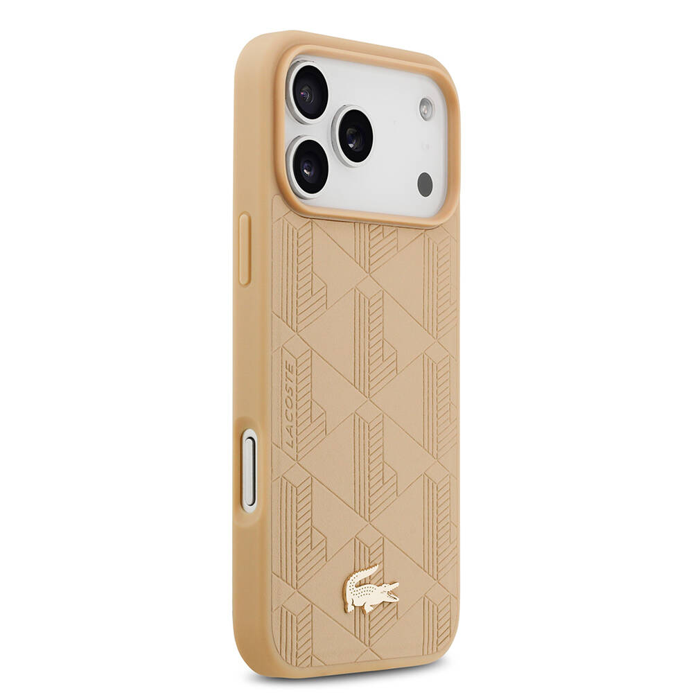 Apple iPhone 17 Pro Max Kılıf Lacoste Orjinal Lisanslı M-safe Şarj Özellikli PU Deri Tasarımlı Karışık Monogram Desenli Kapak - 12