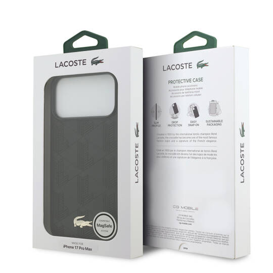 Apple iPhone 17 Pro Max Kılıf Lacoste Orjinal Lisanslı M-safe Şarj Özellikli PU Deri Tasarımlı Karışık Monogram Desenli Kapak - 16