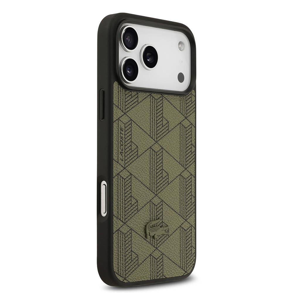 Apple iPhone 17 Pro Max Kılıf Lacoste Orjinal Lisanslı M-safe Şarj Özellikli PU Deri Tasarımlı Kartlıklı Karışık Monogram Desenli Kapak - 15