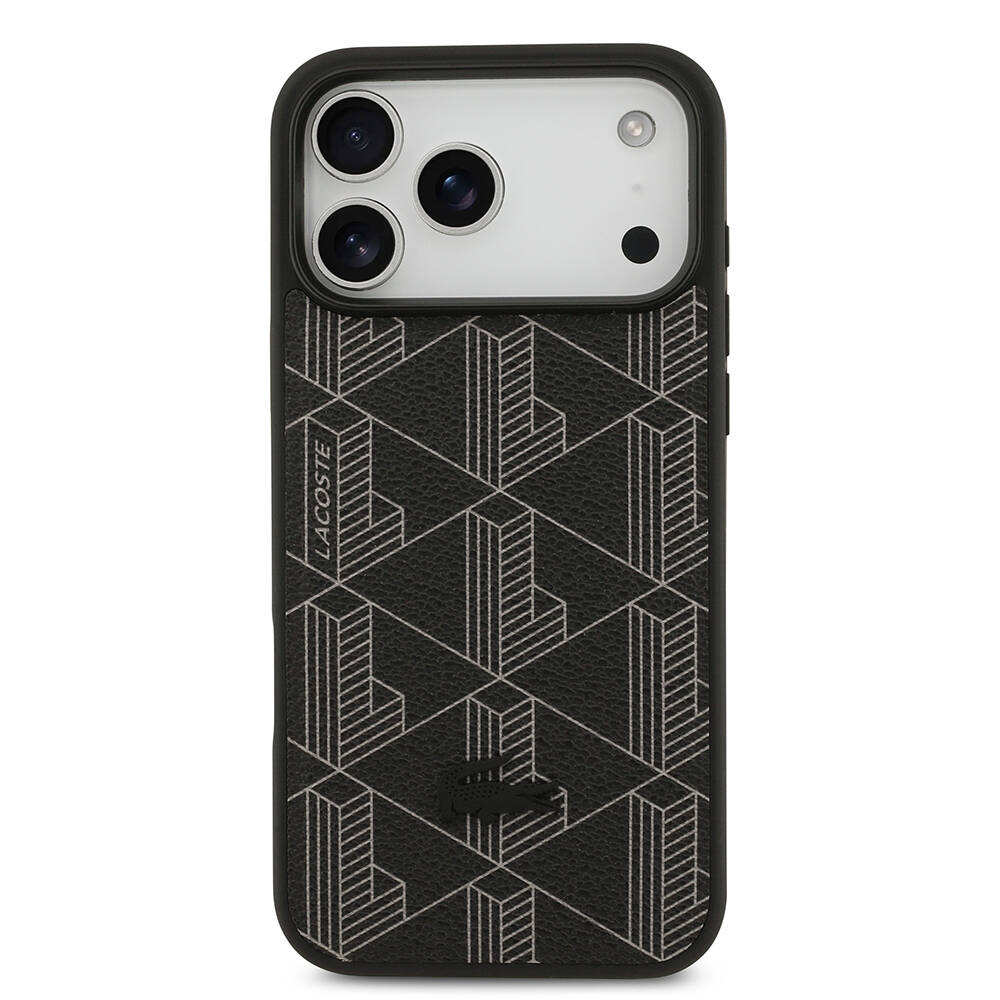 Apple iPhone 17 Pro Max Kılıf Lacoste Orjinal Lisanslı M-safe Şarj Özellikli PU Deri Tasarımlı Kartlıklı Karışık Monogram Desenli Kapak - 23