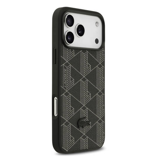 Apple iPhone 17 Pro Max Kılıf Lacoste Orjinal Lisanslı M-safe Şarj Özellikli PU Deri Tasarımlı Kartlıklı Karışık Monogram Desenli Kapak - 24