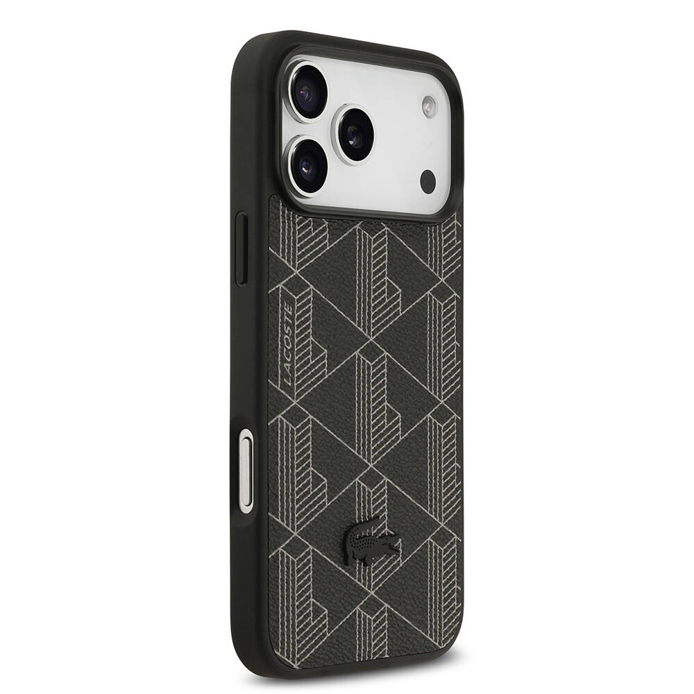 Apple iPhone 17 Pro Max Kılıf Lacoste Orjinal Lisanslı M-safe Şarj Özellikli PU Deri Tasarımlı Kartlıklı Karışık Monogram Desenli Kapak - 24