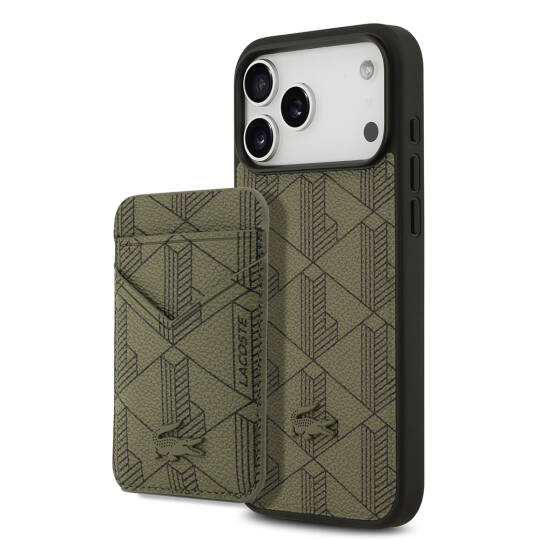 Apple iPhone 17 Pro Max Kılıf Lacoste Orjinal Lisanslı M-safe Şarj Özellikli PU Deri Tasarımlı Kartlıklı Karışık Monogram Desenli Kapak - 11
