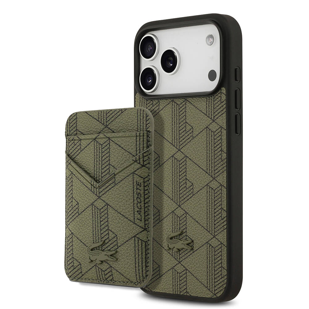 Apple iPhone 17 Pro Max Kılıf Lacoste Orjinal Lisanslı M-safe Şarj Özellikli PU Deri Tasarımlı Kartlıklı Karışık Monogram Desenli Kapak - 11