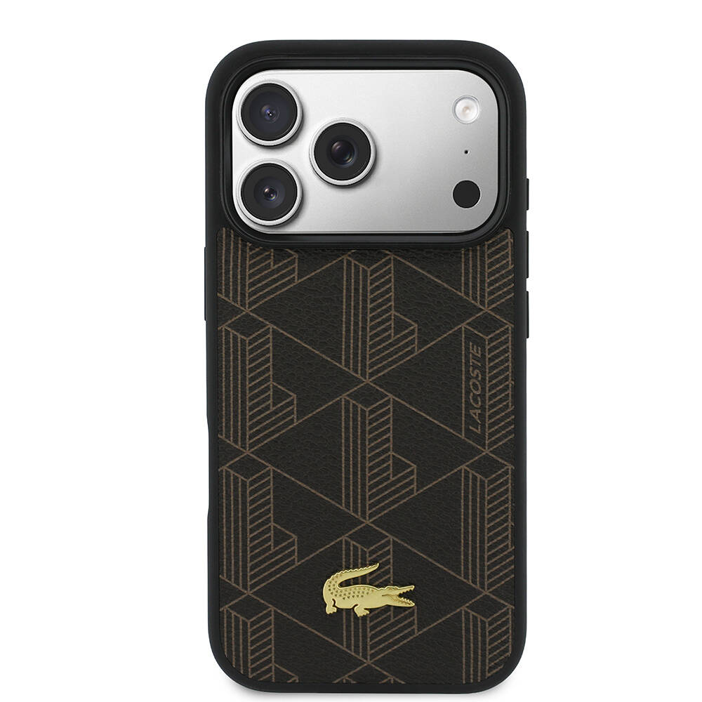 Apple iPhone 17 Pro Max Kılıf Lacoste Orjinal Lisanslı M-safe Şarj Özellikli PU Deri Tasarımlı Kartlıklı Karışık Monogram Desenli Kapak - 2