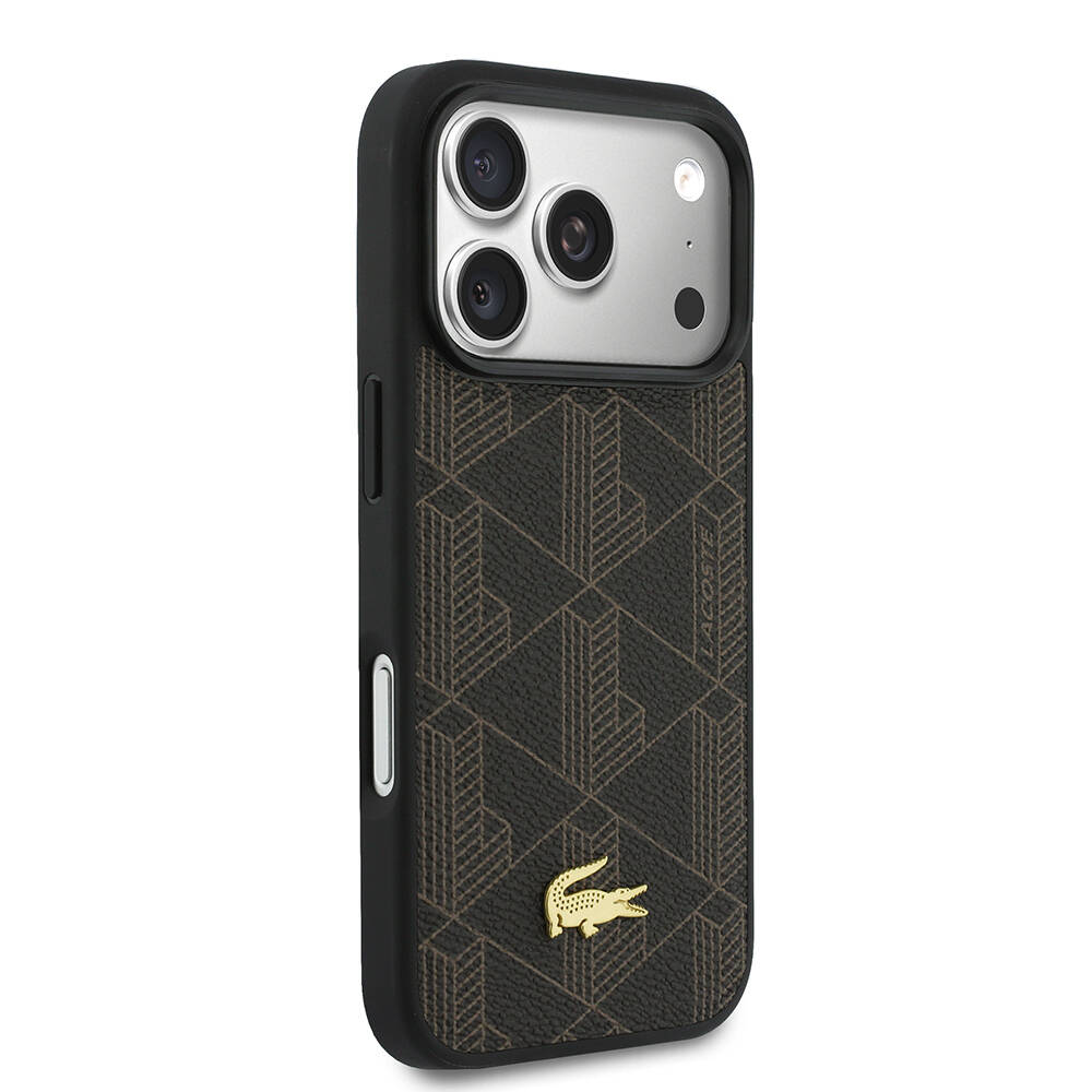 Apple iPhone 17 Pro Max Kılıf Lacoste Orjinal Lisanslı M-safe Şarj Özellikli PU Deri Tasarımlı Kartlıklı Karışık Monogram Desenli Kapak - 3