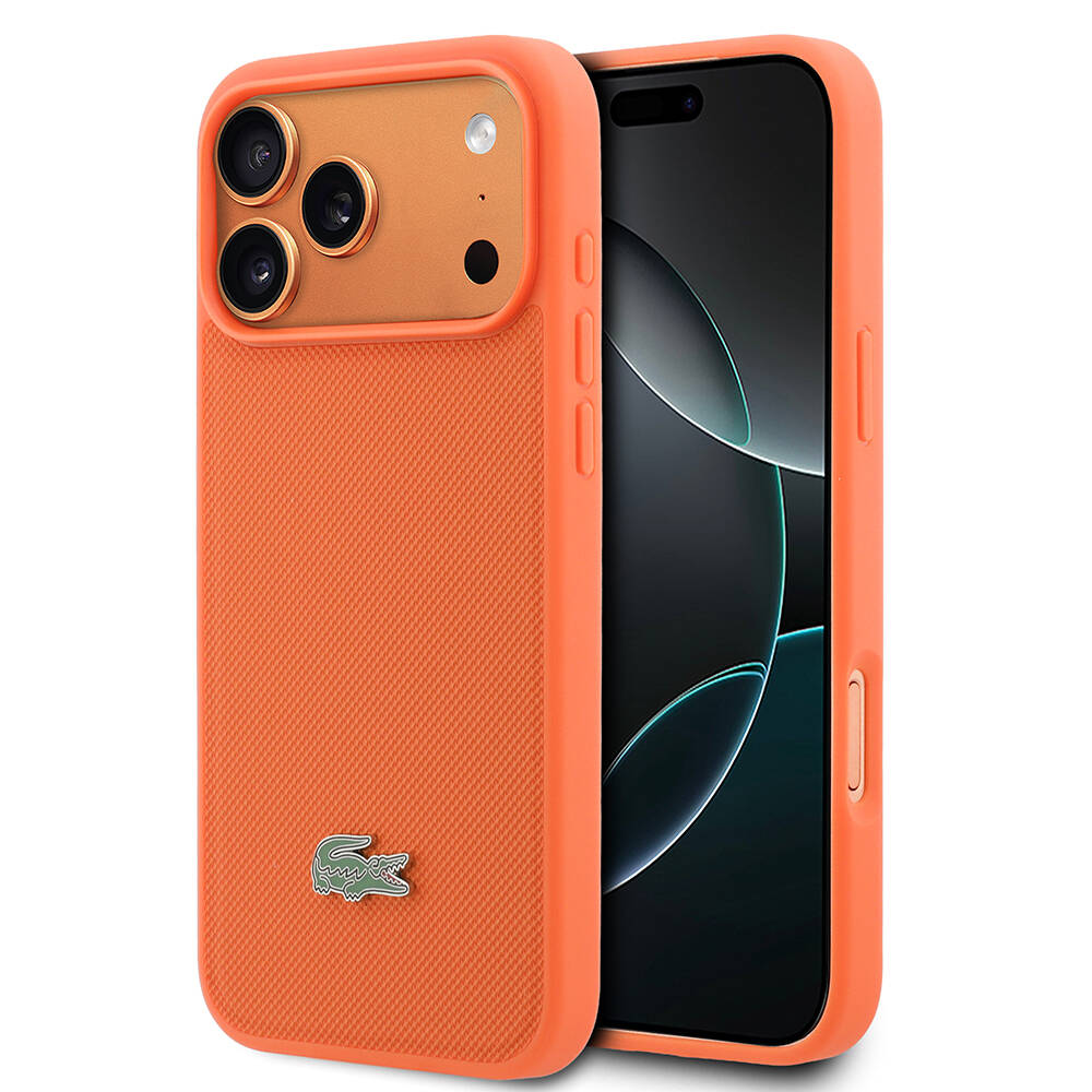 Apple iPhone 17 Pro Max Kılıf Lacoste Orjinal Lisanslı M-safe Şarj Özellikli PU Pike Desenli Metal Logolu Kapak - 1