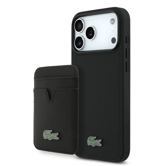 Apple iPhone 17 Pro Max Kılıf Lacoste Orjinal Lisanslı M-safe Şarj Özellikli PU Pike Desenli Metal Logolu Kartlıklı Kapak - 4