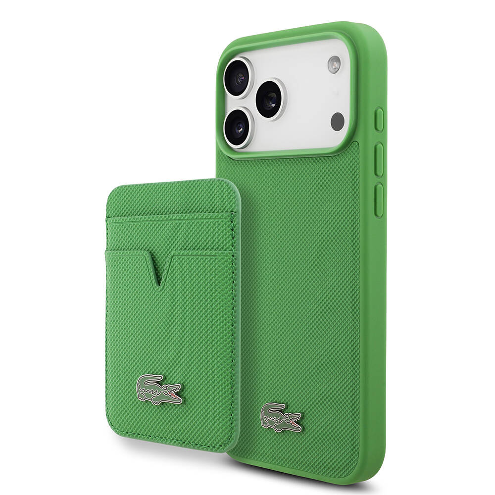 Apple iPhone 17 Pro Max Kılıf Lacoste Orjinal Lisanslı M-safe Şarj Özellikli PU Pike Desenli Metal Logolu Kartlıklı Kapak - 3
