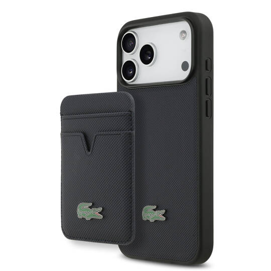Apple iPhone 17 Pro Max Kılıf Lacoste Orjinal Lisanslı M-safe Şarj Özellikli PU Pike Desenli Metal Logolu Kartlıklı Kapak - 2