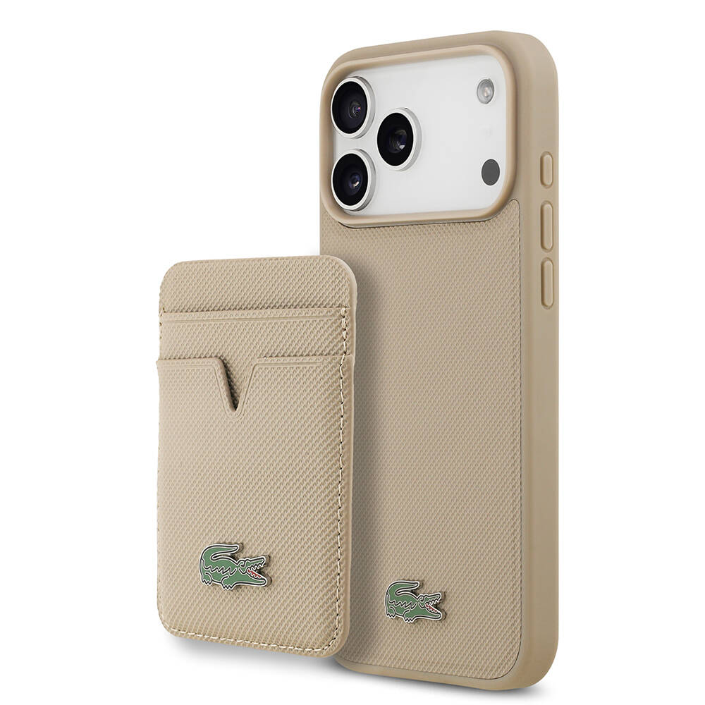 Apple iPhone 17 Pro Max Kılıf Lacoste Orjinal Lisanslı M-safe Şarj Özellikli PU Pike Desenli Metal Logolu Kartlıklı Kapak - 1
