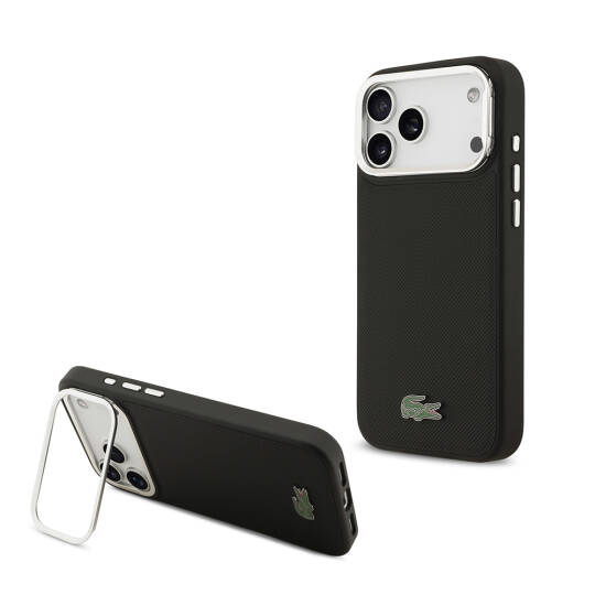 Apple iPhone 17 Pro Max Kılıf Lacoste Orjinal Lisanslı M-safe Şarj Özellikli PU Pike Desenli Standlı Metal Logolu Kapak - 5