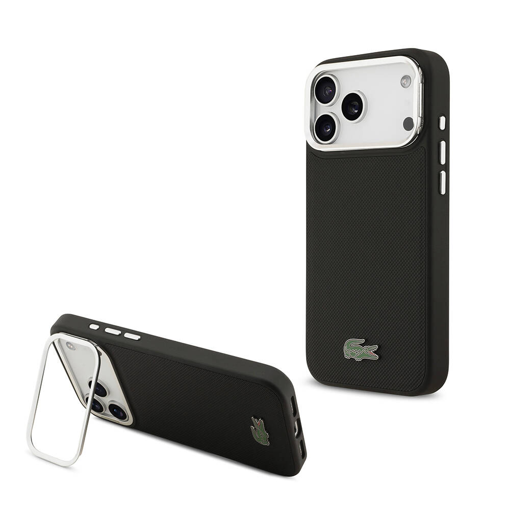 Apple iPhone 17 Pro Max Kılıf Lacoste Orjinal Lisanslı M-safe Şarj Özellikli PU Pike Desenli Standlı Metal Logolu Kapak - 5