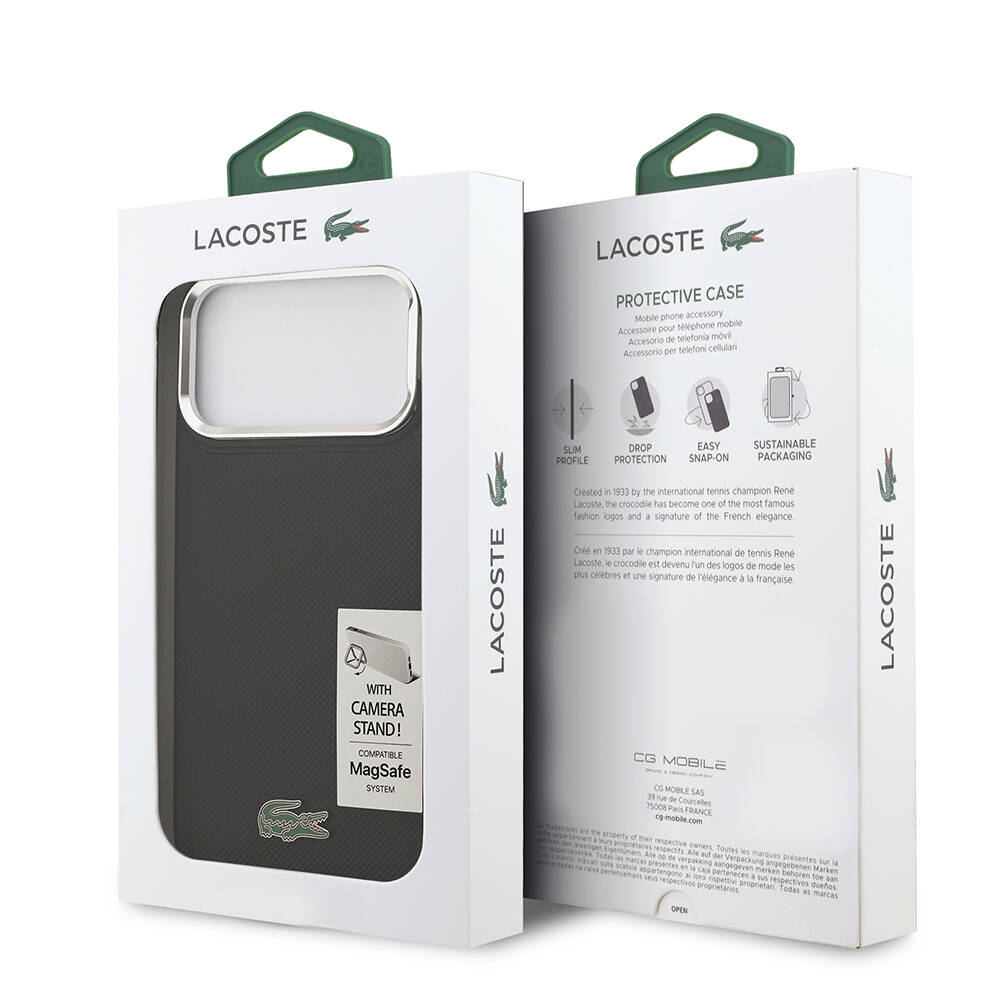 Apple iPhone 17 Pro Max Kılıf Lacoste Orjinal Lisanslı M-safe Şarj Özellikli PU Pike Desenli Standlı Metal Logolu Kapak - 12
