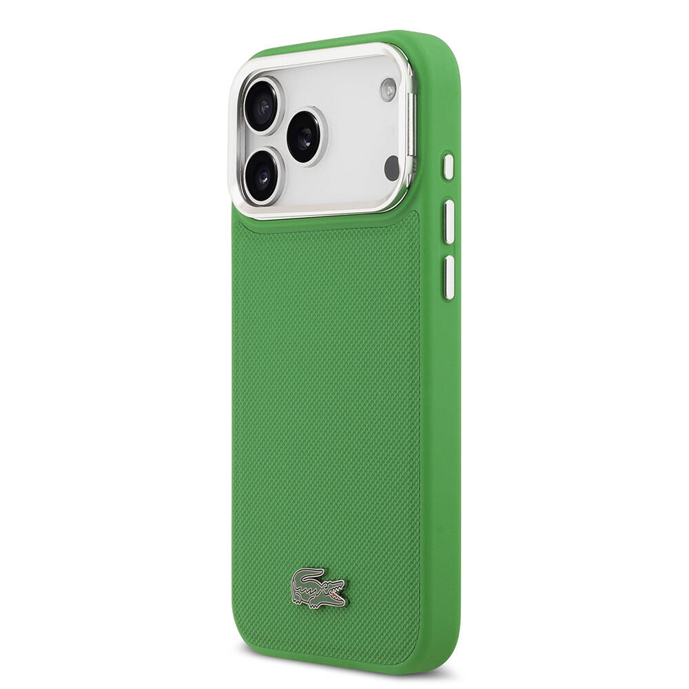Apple iPhone 17 Pro Max Kılıf Lacoste Orjinal Lisanslı M-safe Şarj Özellikli PU Pike Desenli Standlı Metal Logolu Kapak - 13