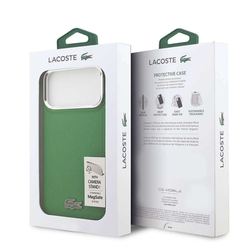 Apple iPhone 17 Pro Max Kılıf Lacoste Orjinal Lisanslı M-safe Şarj Özellikli PU Pike Desenli Standlı Metal Logolu Kapak - 19