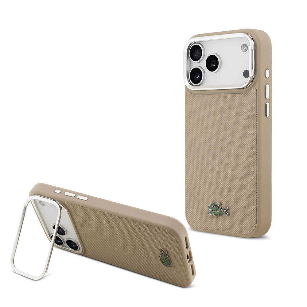 Apple iPhone 17 Pro Max Kılıf Lacoste Orjinal Lisanslı M-safe Şarj Özellikli PU Pike Desenli Standlı Metal Logolu Kapak - 4