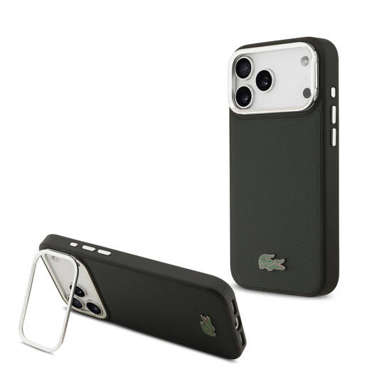 Apple iPhone 17 Pro Max Kılıf Lacoste Orjinal Lisanslı M-safe Şarj Özellikli PU Pike Desenli Standlı Metal Logolu Kapak - 3