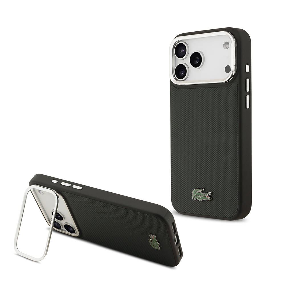Apple iPhone 17 Pro Max Kılıf Lacoste Orjinal Lisanslı M-safe Şarj Özellikli PU Pike Desenli Standlı Metal Logolu Kapak - 3