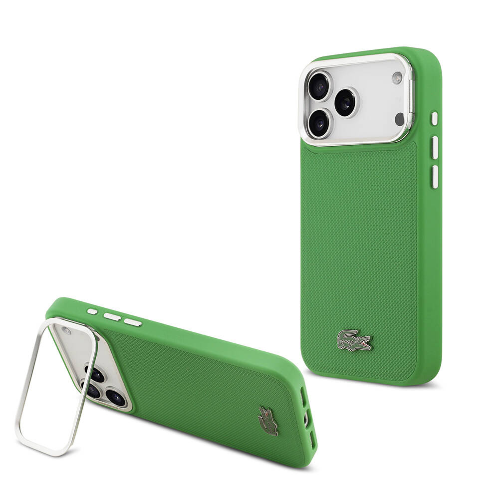 Apple iPhone 17 Pro Max Kılıf Lacoste Orjinal Lisanslı M-safe Şarj Özellikli PU Pike Desenli Standlı Metal Logolu Kapak - 2