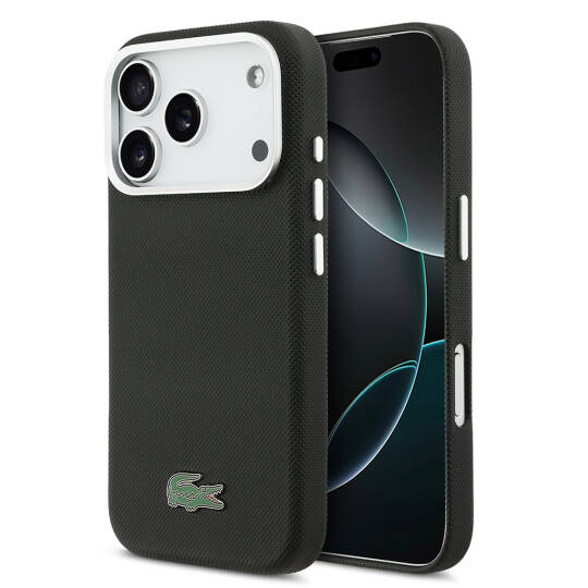 Apple iPhone 17 Pro Max Kılıf Lacoste Orjinal Lisanslı M-Safe Şarj Özellikli PVC Pike Desenli Arka Yüzey İkonik Timsah Dokuma Logolu Kapak - 17