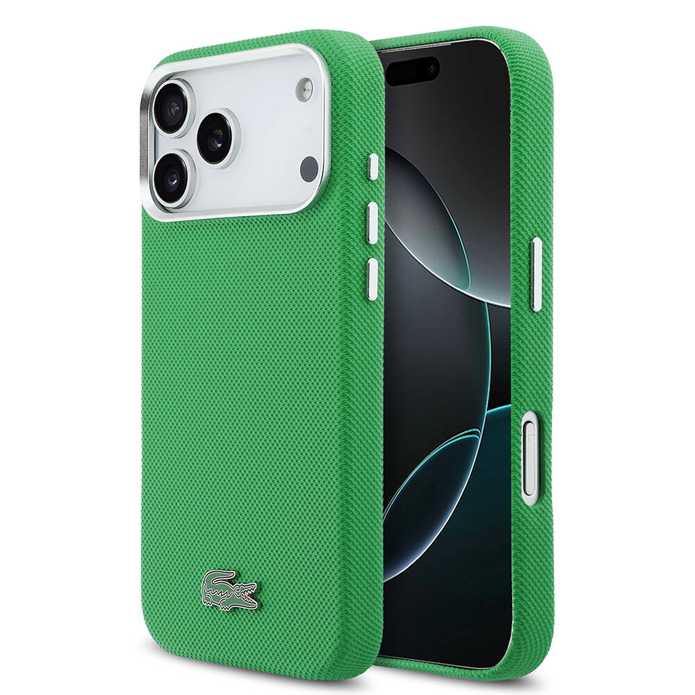 Apple iPhone 17 Pro Max Kılıf Lacoste Orjinal Lisanslı M-Safe Şarj Özellikli PVC Pike Desenli Arka Yüzey İkonik Timsah Dokuma Logolu Kapak - 9