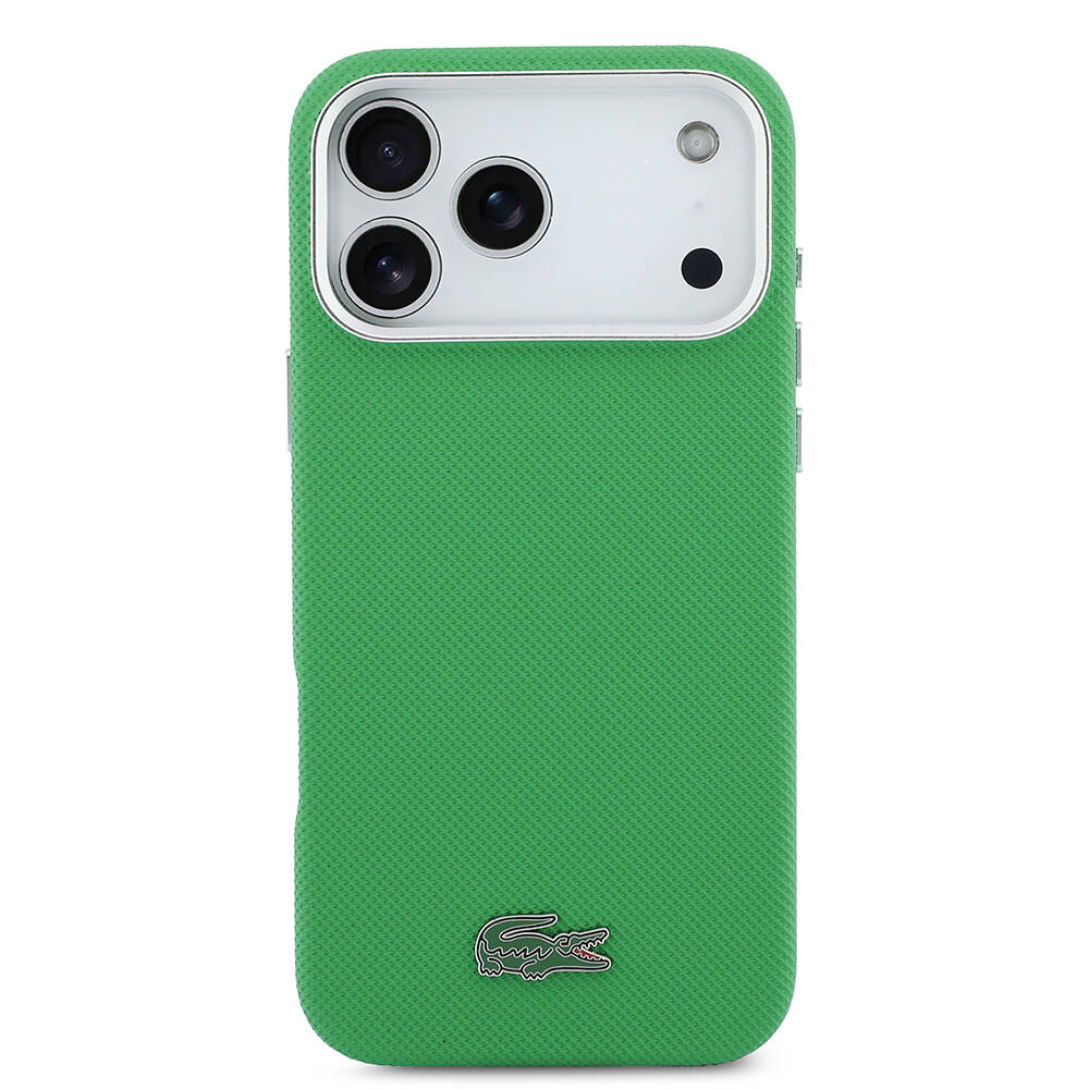 Apple iPhone 17 Pro Max Kılıf Lacoste Orjinal Lisanslı M-Safe Şarj Özellikli PVC Pike Desenli Arka Yüzey İkonik Timsah Dokuma Logolu Kapak - 11
