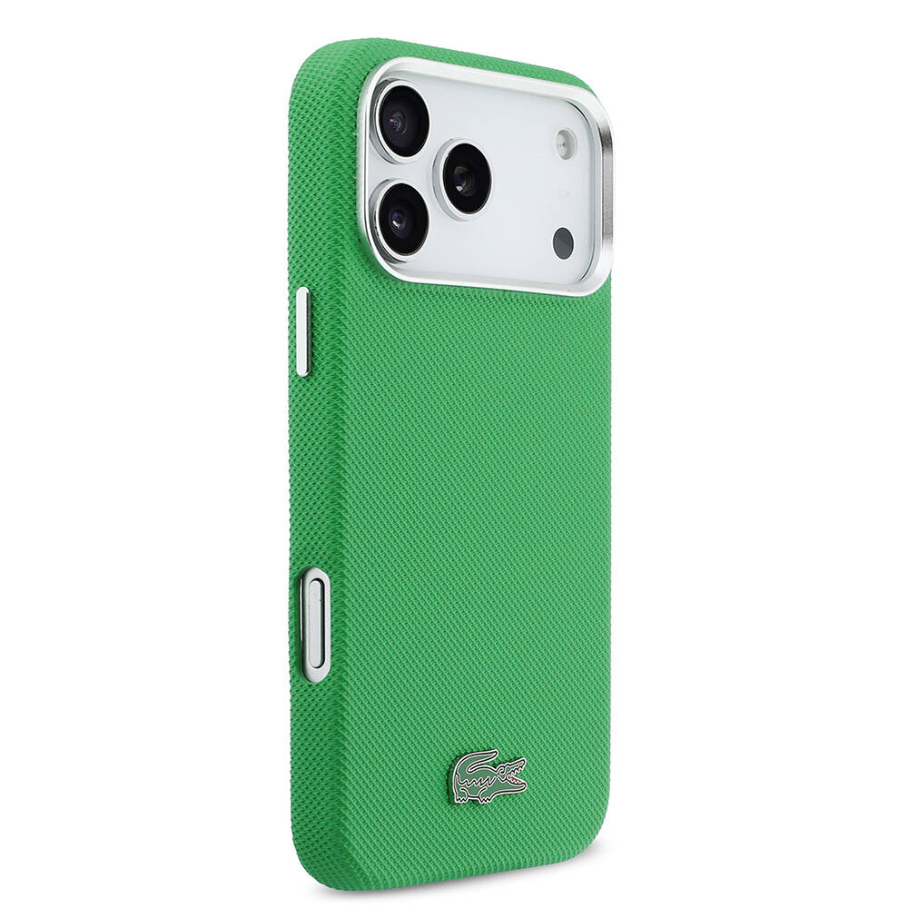 Apple iPhone 17 Pro Max Kılıf Lacoste Orjinal Lisanslı M-Safe Şarj Özellikli PVC Pike Desenli Arka Yüzey İkonik Timsah Dokuma Logolu Kapak - 12