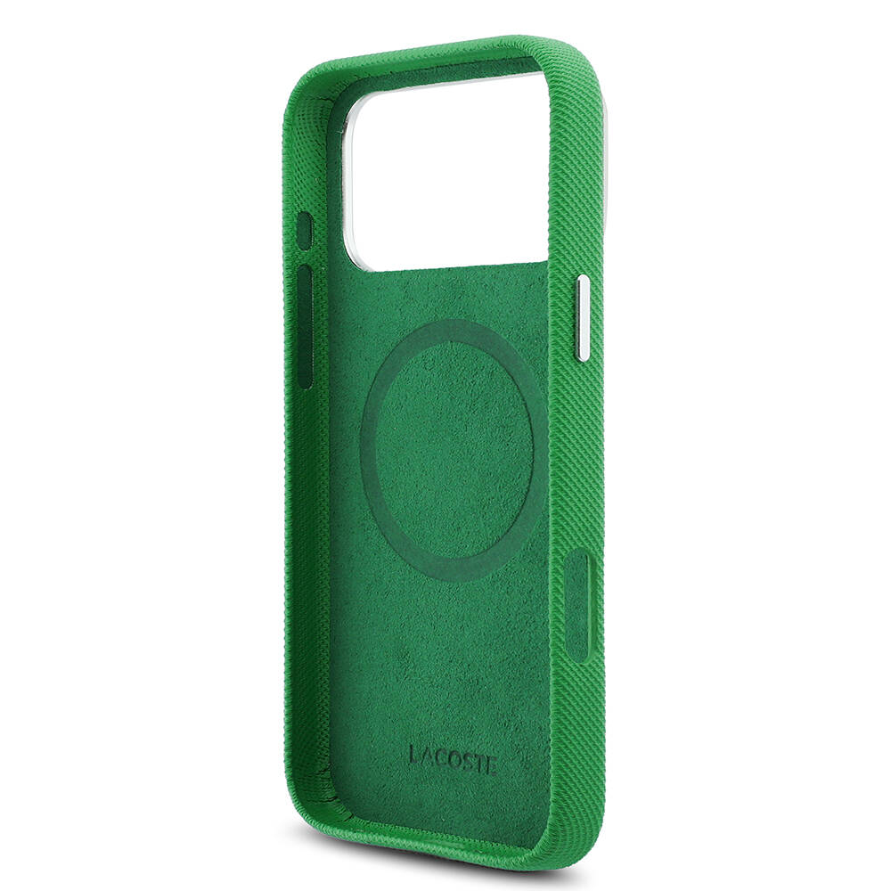 Apple iPhone 17 Pro Max Kılıf Lacoste Orjinal Lisanslı M-Safe Şarj Özellikli PVC Pike Desenli Arka Yüzey İkonik Timsah Dokuma Logolu Kapak - 15