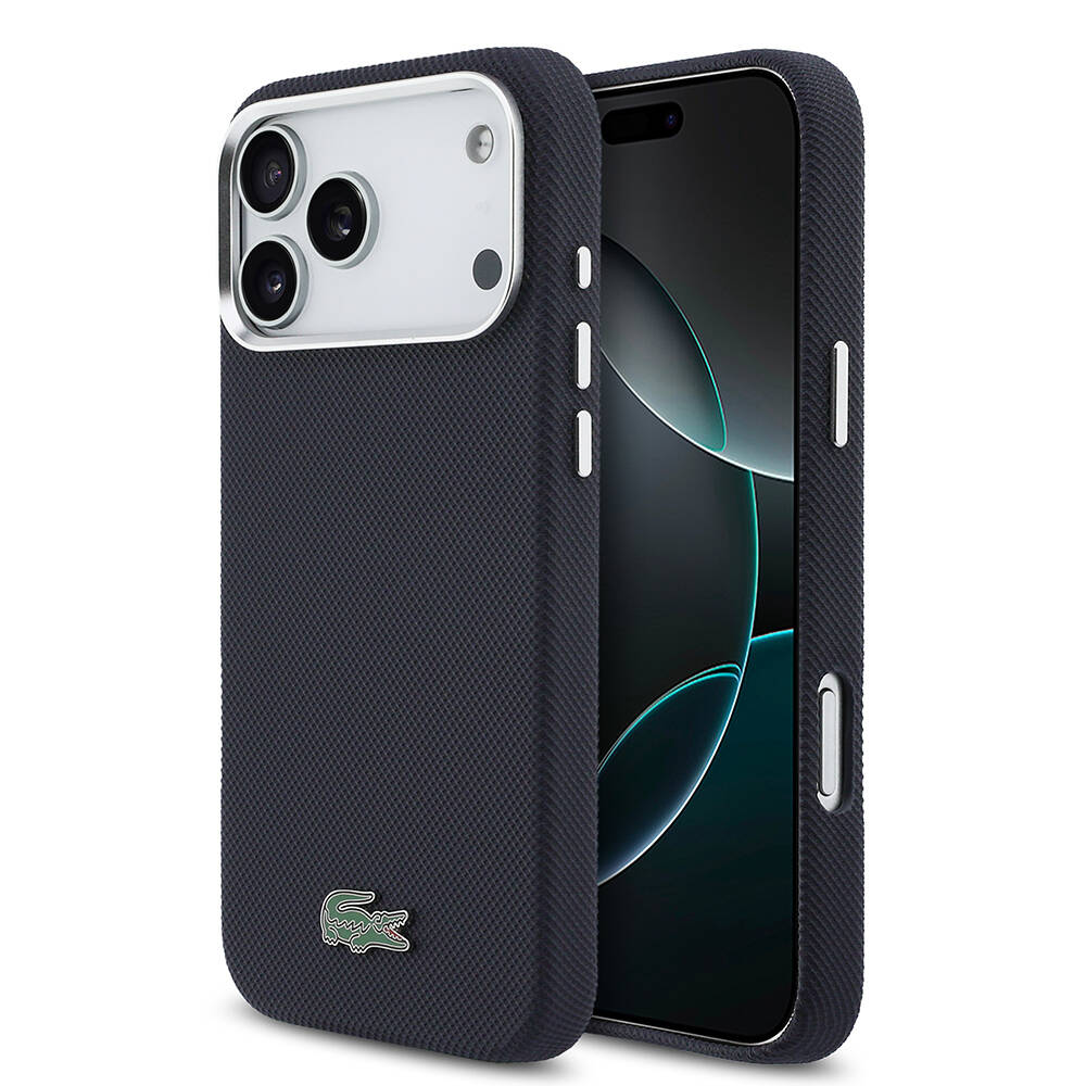 Apple iPhone 17 Pro Max Kılıf Lacoste Orjinal Lisanslı M-Safe Şarj Özellikli PVC Pike Desenli Arka Yüzey İkonik Timsah Dokuma Logolu Kapak - 1