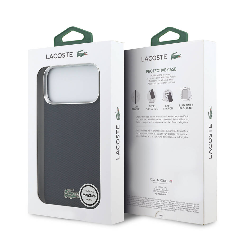 Apple iPhone 17 Pro Max Kılıf Lacoste Orjinal Lisanslı M-Safe Şarj Özellikli PVC Pike Desenli Arka Yüzey İkonik Timsah Dokuma Logolu Kapak - 8