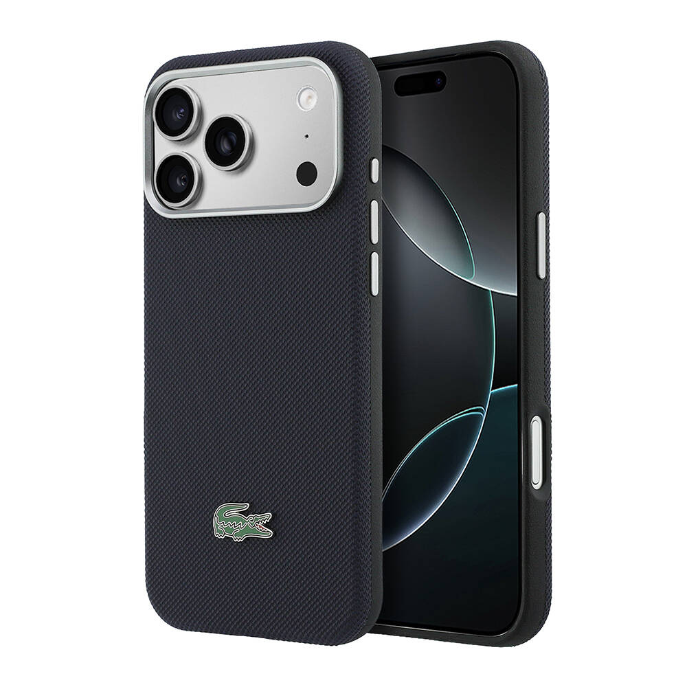 Apple iPhone 17 Pro Max Kılıf Lacoste Orjinal Lisanslı M-Safe Şarj Özellikli PVC Yarı Pike Desenli Arka Yüzey İkonik Timsah Dokuma Logolu Kapak - 9