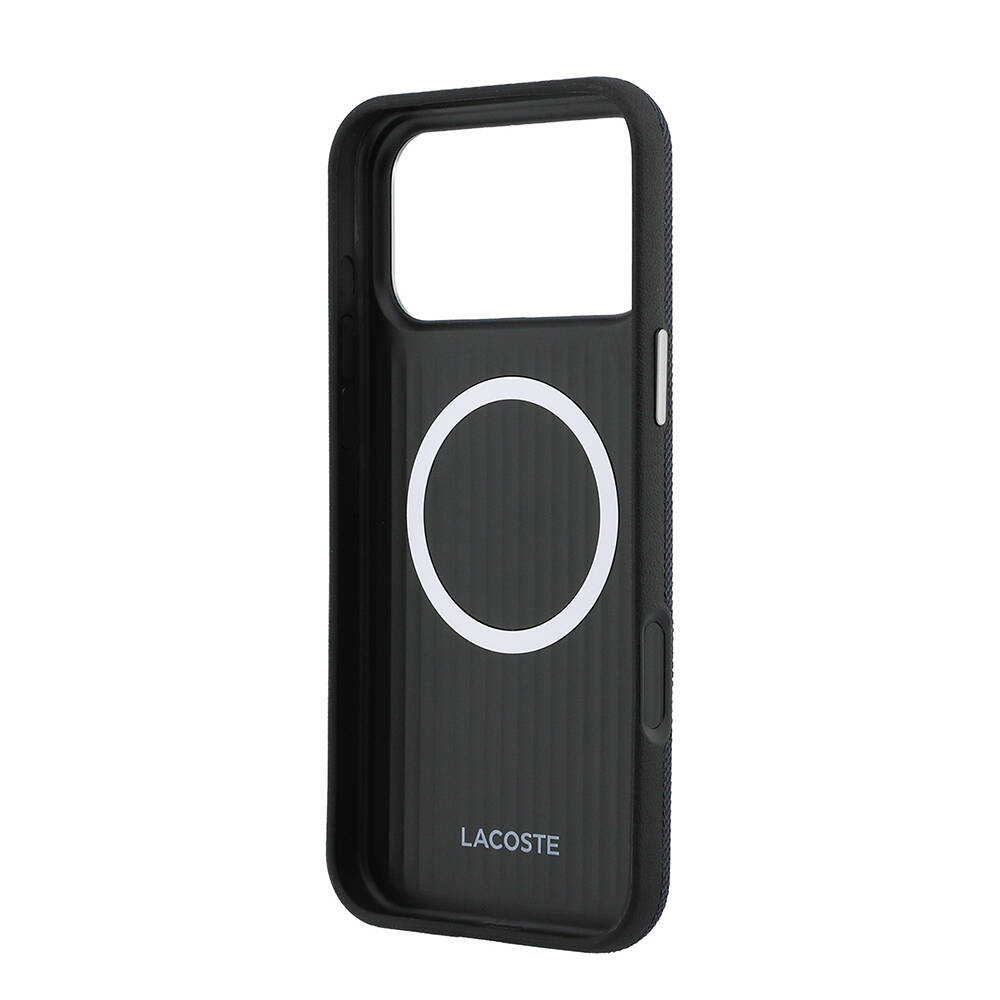 Apple iPhone 17 Pro Max Kılıf Lacoste Orjinal Lisanslı M-Safe Şarj Özellikli PVC Yarı Pike Desenli Arka Yüzey İkonik Timsah Dokuma Logolu Kapak - 15