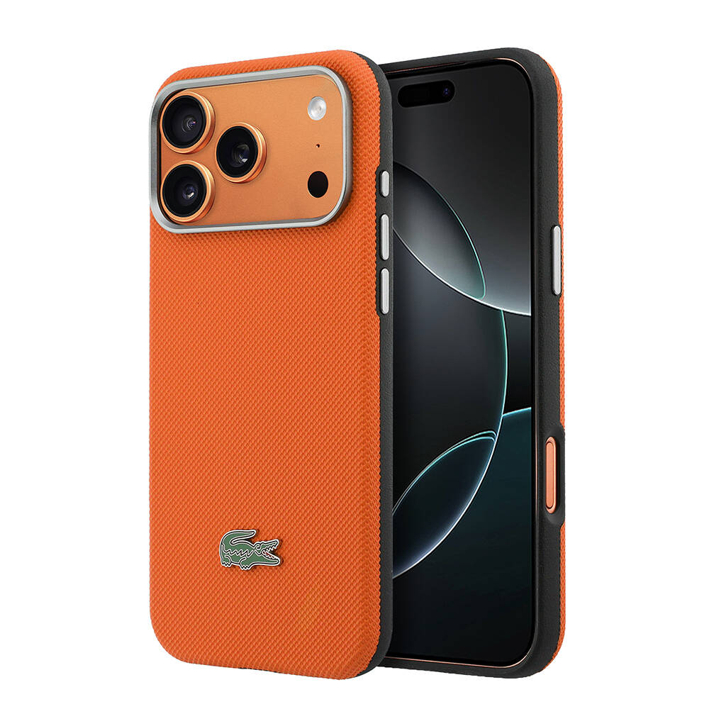 Apple iPhone 17 Pro Max Kılıf Lacoste Orjinal Lisanslı M-Safe Şarj Özellikli PVC Yarı Pike Desenli Arka Yüzey İkonik Timsah Dokuma Logolu Kapak - 1