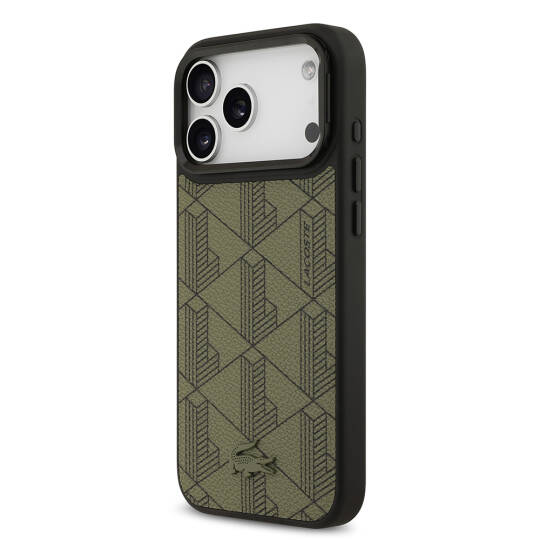 Apple iPhone 17 Pro Max Kılıf Lacoste Orjinal Lisanslı M-safe Şarj Özellikli Standlı PU Deri Karışık Monogram Desenli Kapak - 11