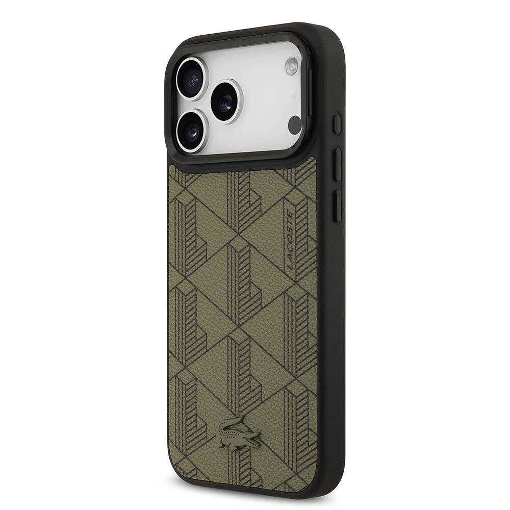 Apple iPhone 17 Pro Max Kılıf Lacoste Orjinal Lisanslı M-safe Şarj Özellikli Standlı PU Deri Karışık Monogram Desenli Kapak - 11