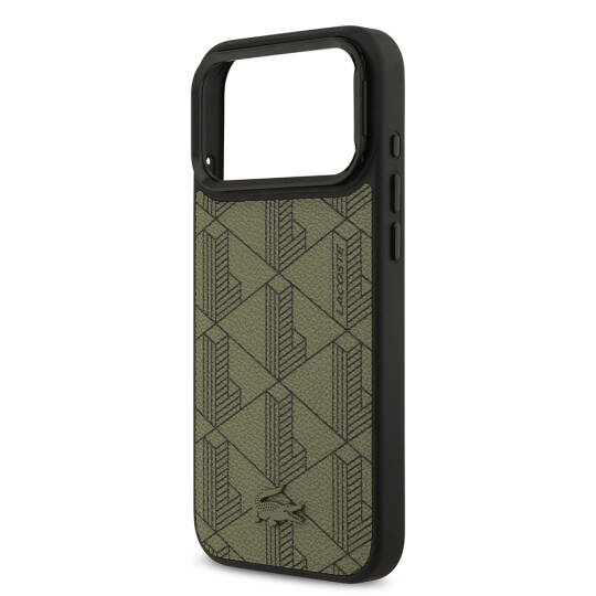 Apple iPhone 17 Pro Max Kılıf Lacoste Orjinal Lisanslı M-safe Şarj Özellikli Standlı PU Deri Karışık Monogram Desenli Kapak - 15