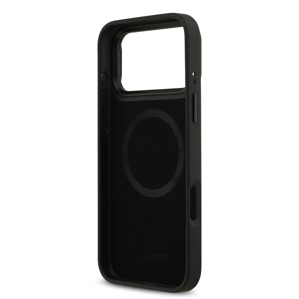 Apple iPhone 17 Pro Max Kılıf Lacoste Orjinal Lisanslı M-safe Şarj Özellikli Standlı PU Deri Karışık Monogram Desenli Kapak - 16