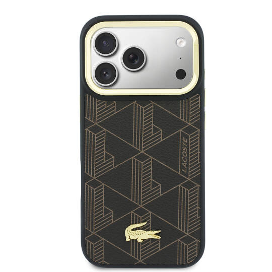 Apple iPhone 17 Pro Max Kılıf Lacoste Orjinal Lisanslı M-safe Şarj Özellikli Standlı PU Deri Karışık Monogram Desenli Kapak - 3