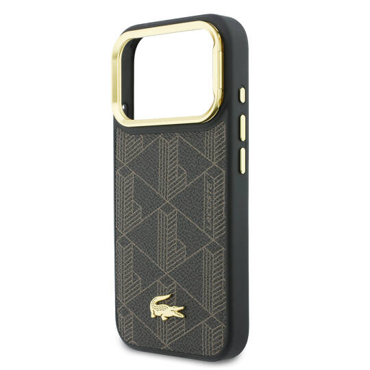 Apple iPhone 17 Pro Max Kılıf Lacoste Orjinal Lisanslı M-safe Şarj Özellikli Standlı PU Deri Karışık Monogram Desenli Kapak - 6