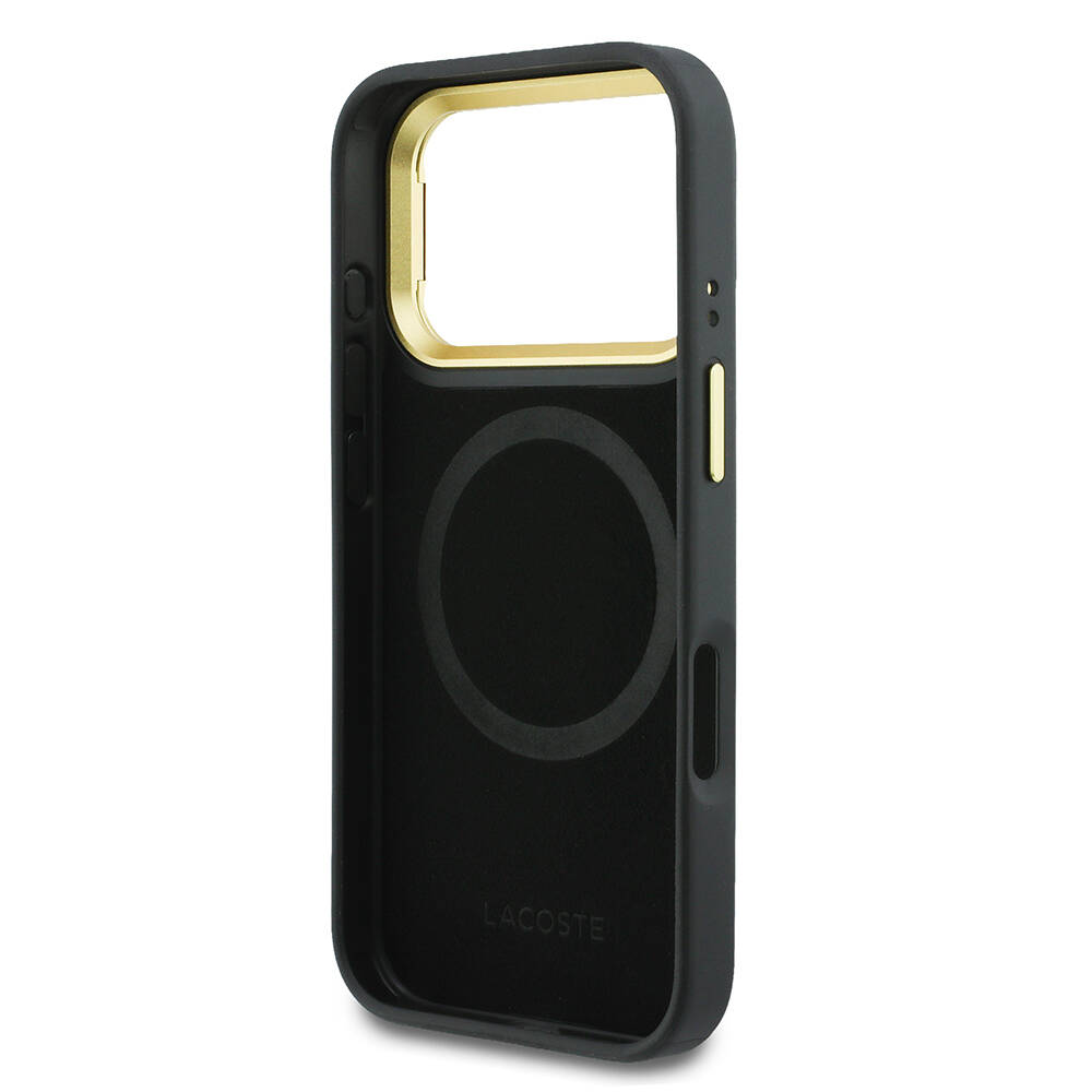 Apple iPhone 17 Pro Max Kılıf Lacoste Orjinal Lisanslı M-safe Şarj Özellikli Standlı PU Deri Karışık Monogram Desenli Kapak - 7