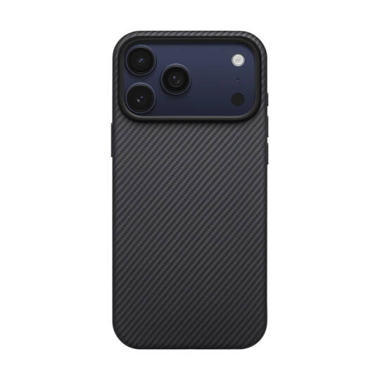 Apple iPhone 17 Pro Max Kılıf M-safe Şarj Özellikli 1500D Aramid Karbon Fiber Pitaka Military-Grade Classic Serisi Black-Grey Twill Kapak - 2