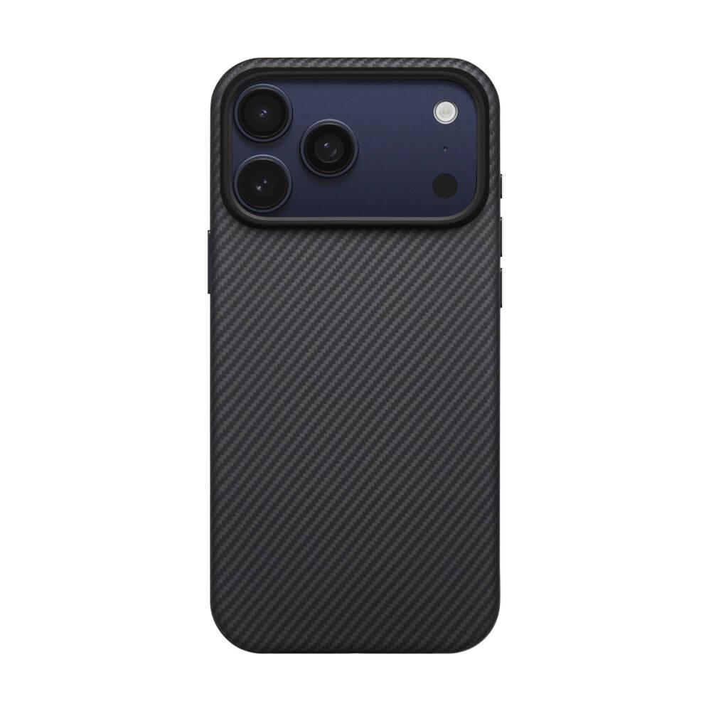 Apple iPhone 17 Pro Max Kılıf M-safe Şarj Özellikli 1500D Aramid Karbon Fiber Pitaka Military-Grade Classic Serisi Black-Grey Twill Kapak - 2