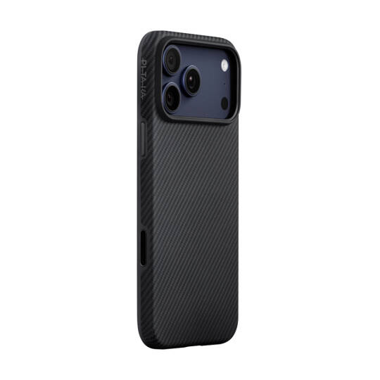 Apple iPhone 17 Pro Max Kılıf M-safe Şarj Özellikli 1500D Aramid Karbon Fiber Pitaka Military-Grade Classic Serisi Black-Grey Twill Kapak - 3