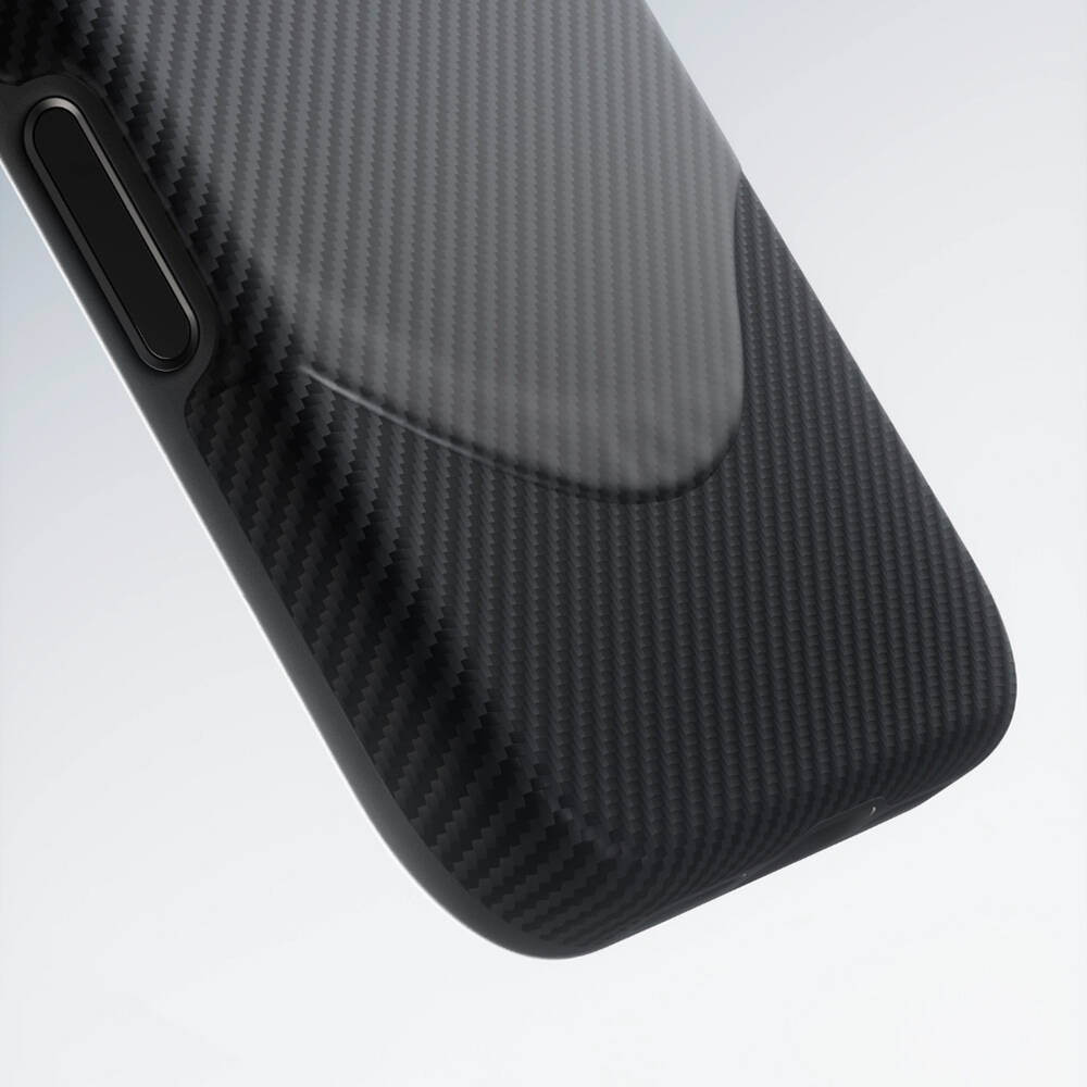 Apple iPhone 17 Pro Max Kılıf M-safe Şarj Özellikli 1500D Aramid Karbon Fiber Pitaka Military-Grade Classic Serisi Black-Grey Twill Kapak - 5