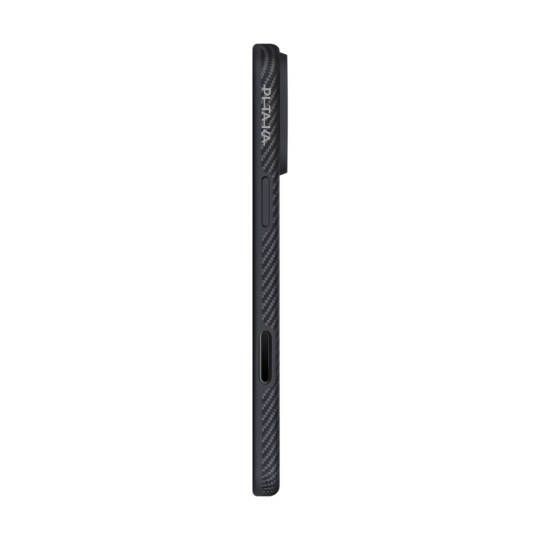 Apple iPhone 17 Pro Max Kılıf M-safe Şarj Özellikli 1500D Aramid Karbon Fiber Pitaka Military-Grade Classic Serisi Black-Grey Twill Kapak - 6